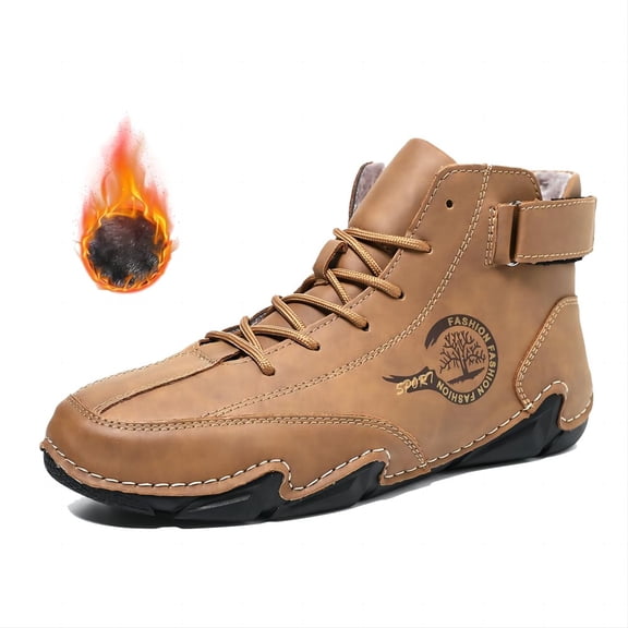 Men's Outdoor Casual Boots Lightweight Warm Fleece-lined Thickened Waterproof Sneakers Fashion for Walking Non-Slip Shoes Brown 6 US