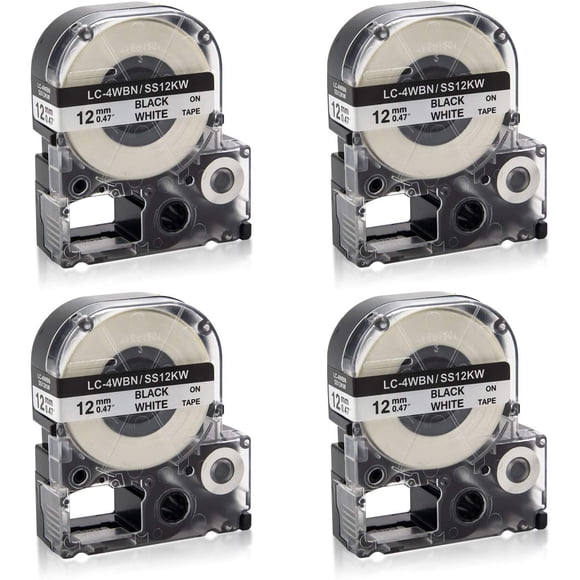 Pristar Compatibel for SS12KW LK-4WBN LC-4WBN9 LC-4WBN 12mm 0.47" Black on White Refill Label Tape Cartridges for Epson