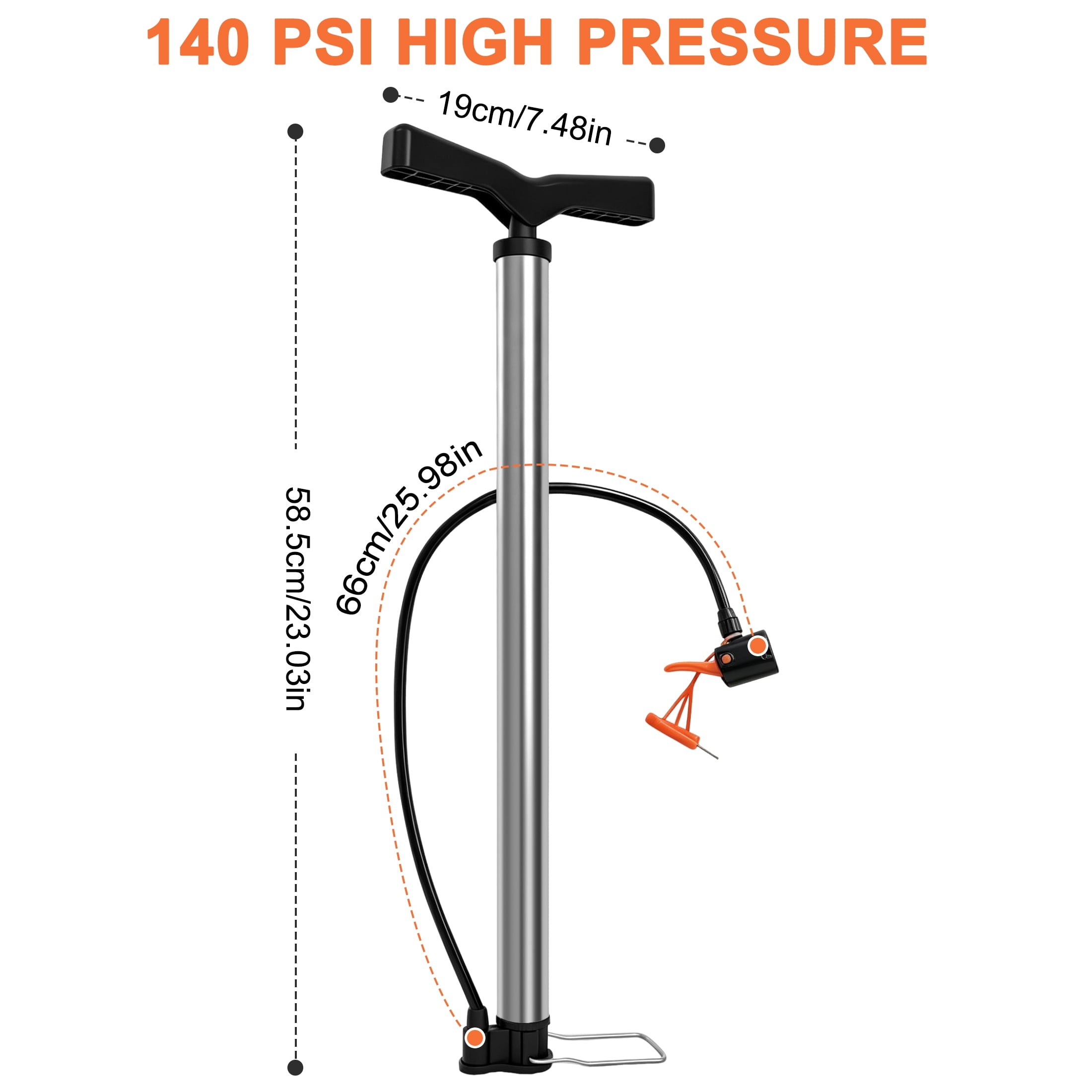 GARITIN Bike Pump, 140 PSI High Pressure Hand Air Pump with Dual Valve for Bikes Balls Inflatables