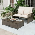 thumbnail image 1 of Costway Patio Rattan Daybed Wicker Loveseat Sofa with Multifunctional Ottoman Beige, 1 of 10