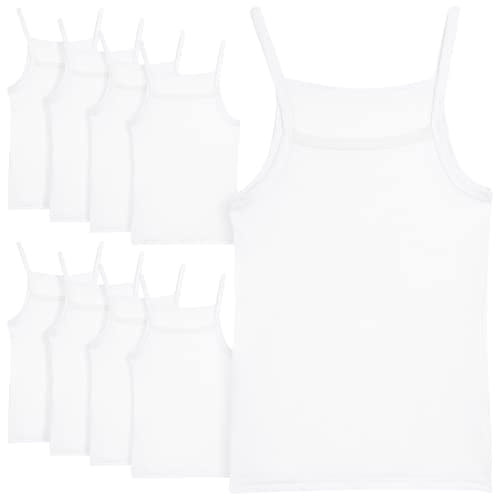 Girls' Undershirt - 9 Pack 100% Cotton Tagless Camisole Tank Top (2T-16),  Size 7-8, White