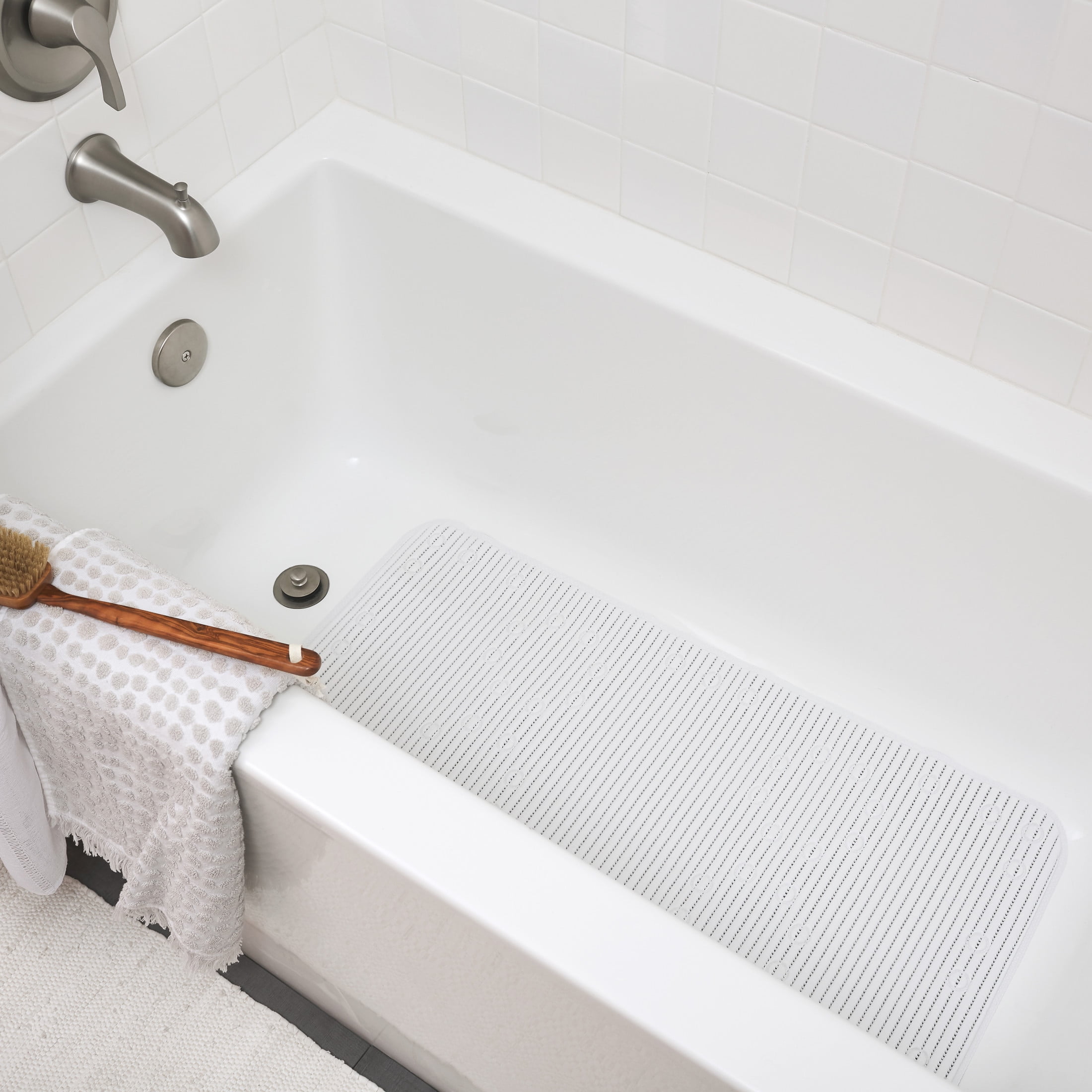 (4 pack) Clorox White Cushioned Bathtub Mat with Suction Cups, 17 in. x 36 in.