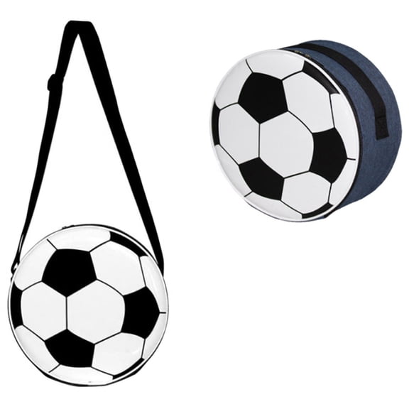 Football Lunch Bag with Strap, Reusable Round Thermal Bags for School Picnic Camping Outdoor- Navy Blue