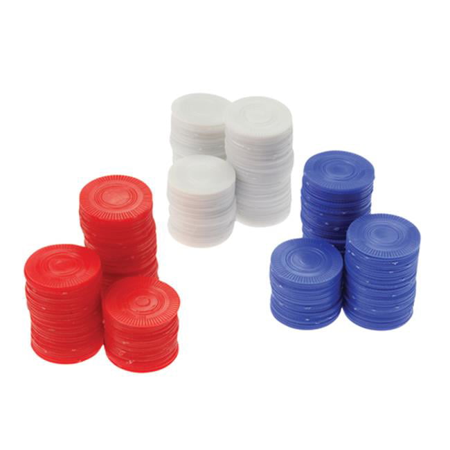 600 PLASTIC POKER CHIPS RED WHITE AND BLUE  NEW IN BOX EASY STACKING WASHABLE 