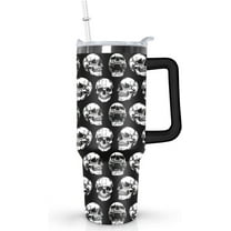 30oz Skull Tumbler with Handle Lid and Straw, Goth Halloween Decor Stuff for Women,Goth Halloween Decor Witch Skull Stuff
