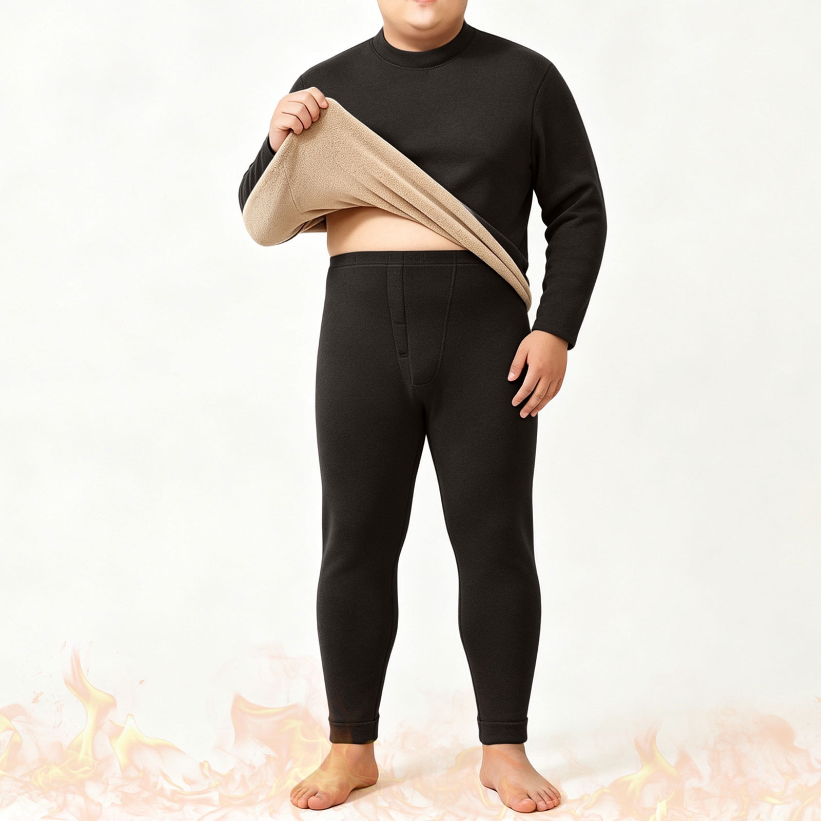 Ceisia Men s Plus Size Thick Sherpa Lined Thermal Underwear Set Mid-Collar Long Johns Warm Winter Base Layer Black XXXXXL Gift