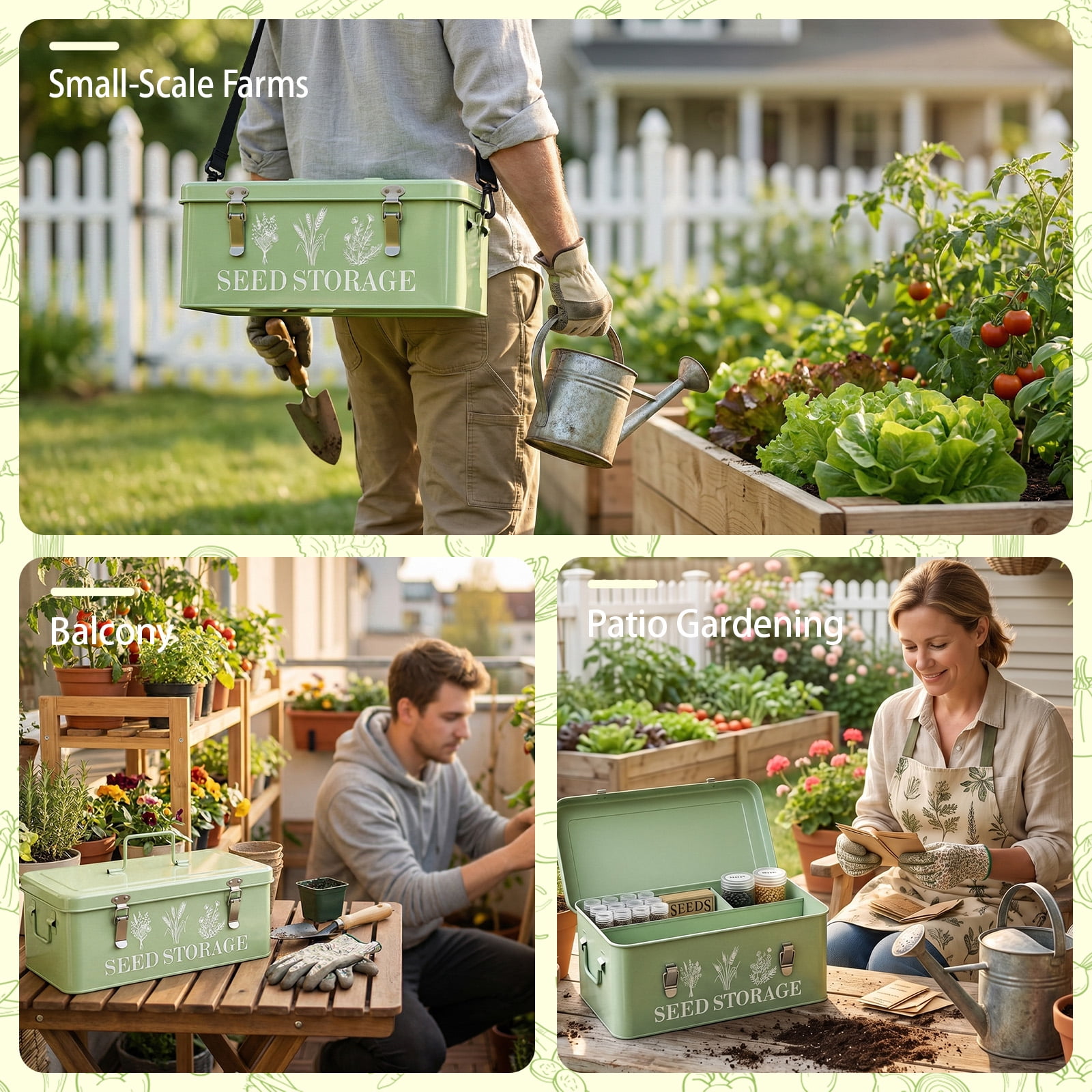 HAARAY Seed Storage Organizer with Dual Safety Locks and Carry Strap, 4 Compartments Portable Garden Case for Flower Plant Storage