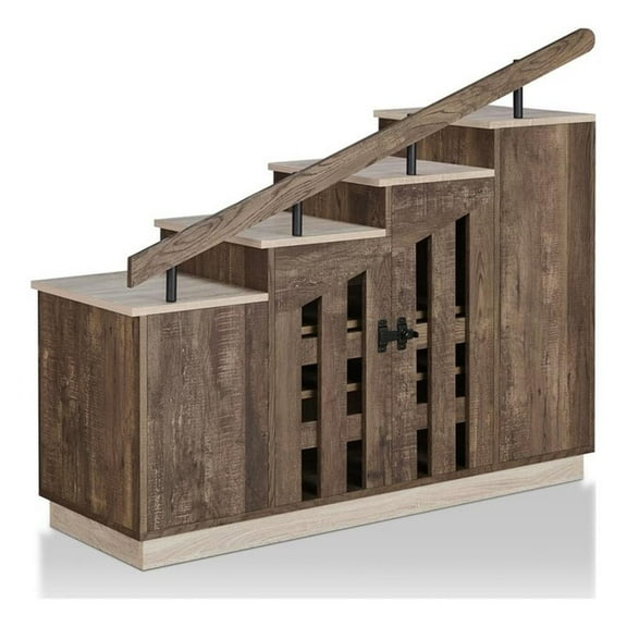 Bowery Hill Farmhouse Wood Staircase Shoe Cabinet in Reclaimed Oak