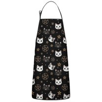 Black Cat Pentagram Star Pattern Apron-Garden Aprons for Women with Pockets-Cotton Linen Waterproof Kitchen Cooking Gardening Aprons Adjustable for Kitchen,Cooking,BBQ and Salon 33x27 Inch