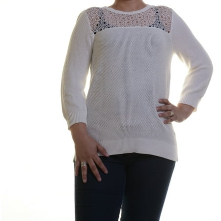 Cream Knit Sweater - NY Collection Sweater Cream 3/4 Sleeve Size L