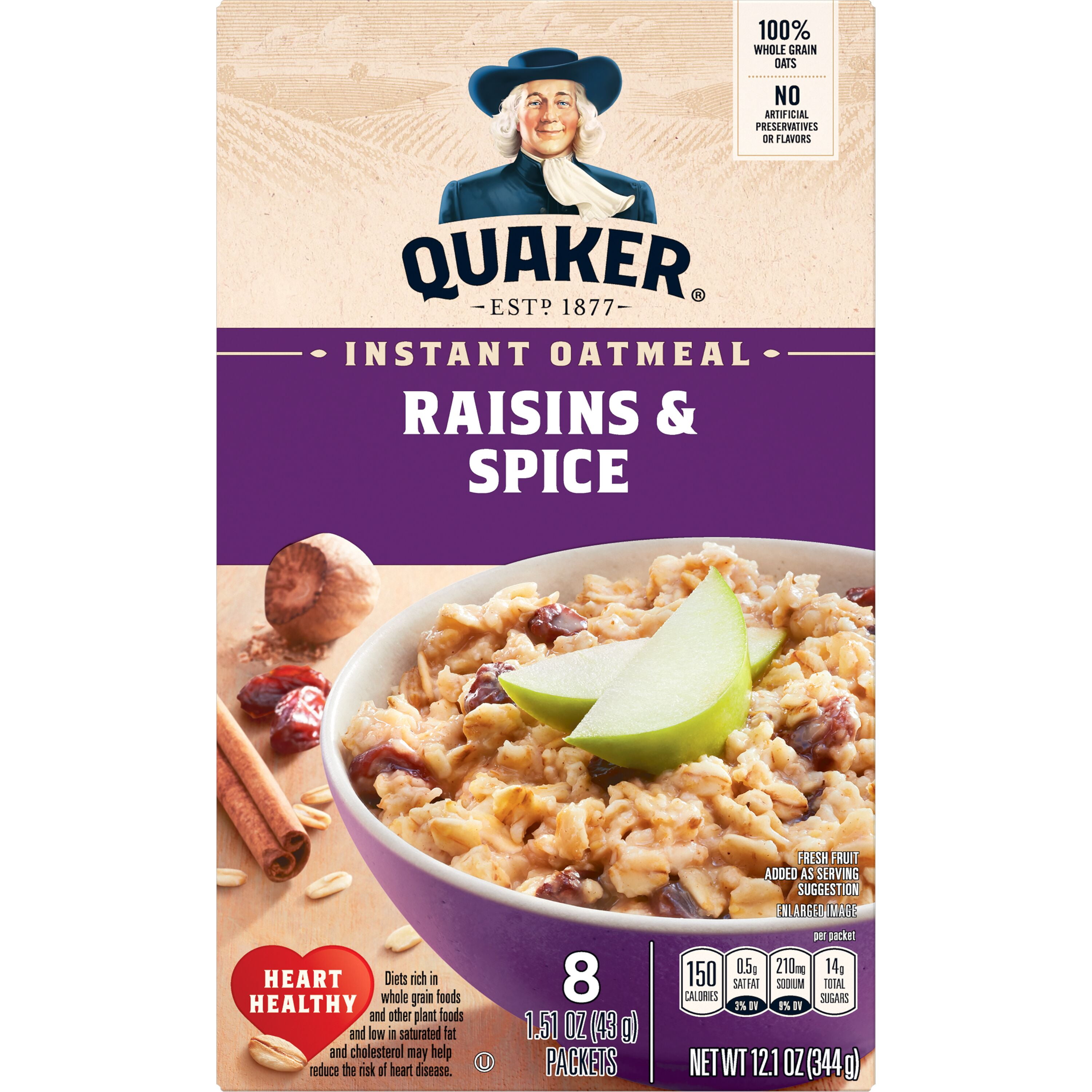 Quaker Instant Oatmeal, Raisin Spice, 12.1 Oz