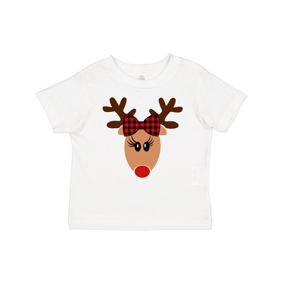 Inktastic Cute Girl Reindeer with Buffalo Plaid Bow Boys or Girls Baby T-Shirt