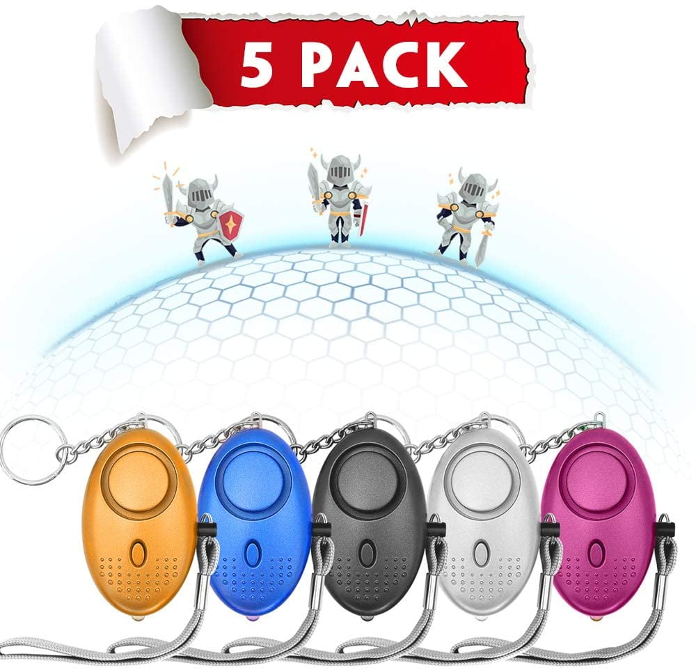 Personal Alarm-130DB Vigilant Bell, LED Flashlight & Key Chain. Security Horns & Sirens for Self Defense in Emergency, Helpful Device for Elder, Student, Kid, Night Worker, Jogger (5pc)