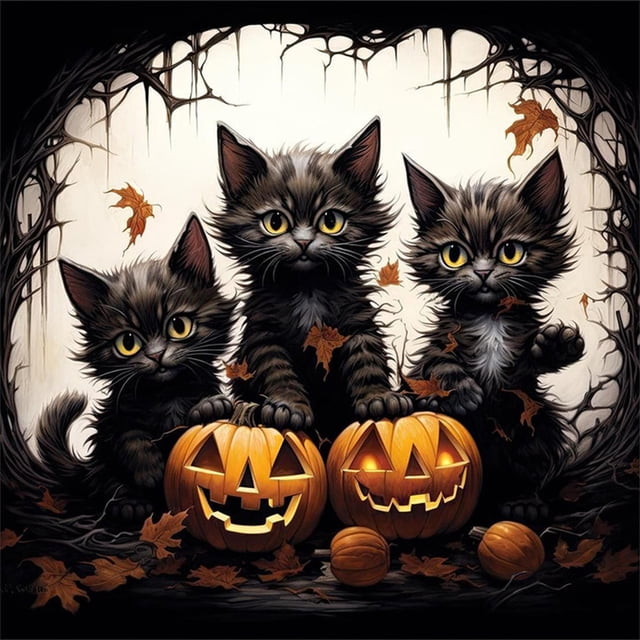 (A3606) Serie Festival Calabaza Y Gatito Halloween Con Diamantes Redondos Resina 30*30CM