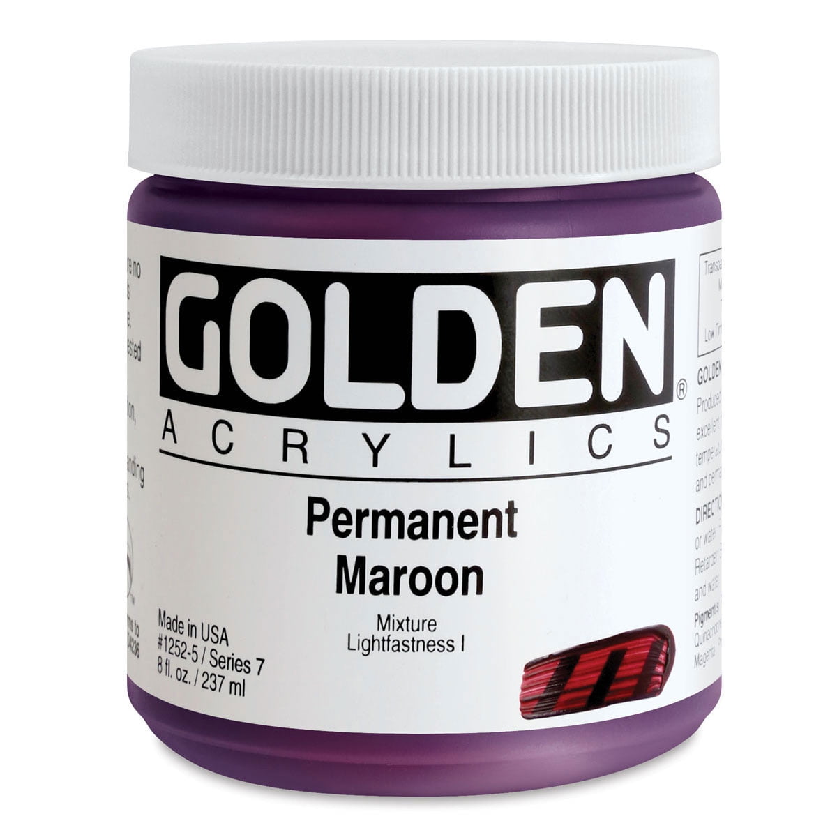Golden Heavy Body Artist Acrylics - Permanent Maroon, 8 oz Jar