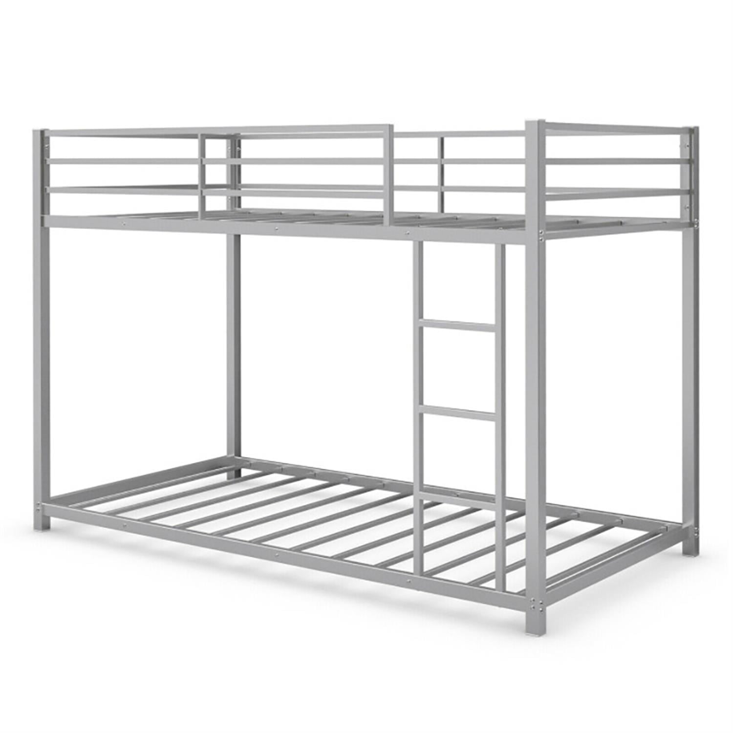 Demi Bonn Twin Over Twin Bunk Bed with Safety Guard Rails and Side Ladder, Twin Bunk Beds, Sturdy Metal Bed Frame No Box Spring Needed, Silver