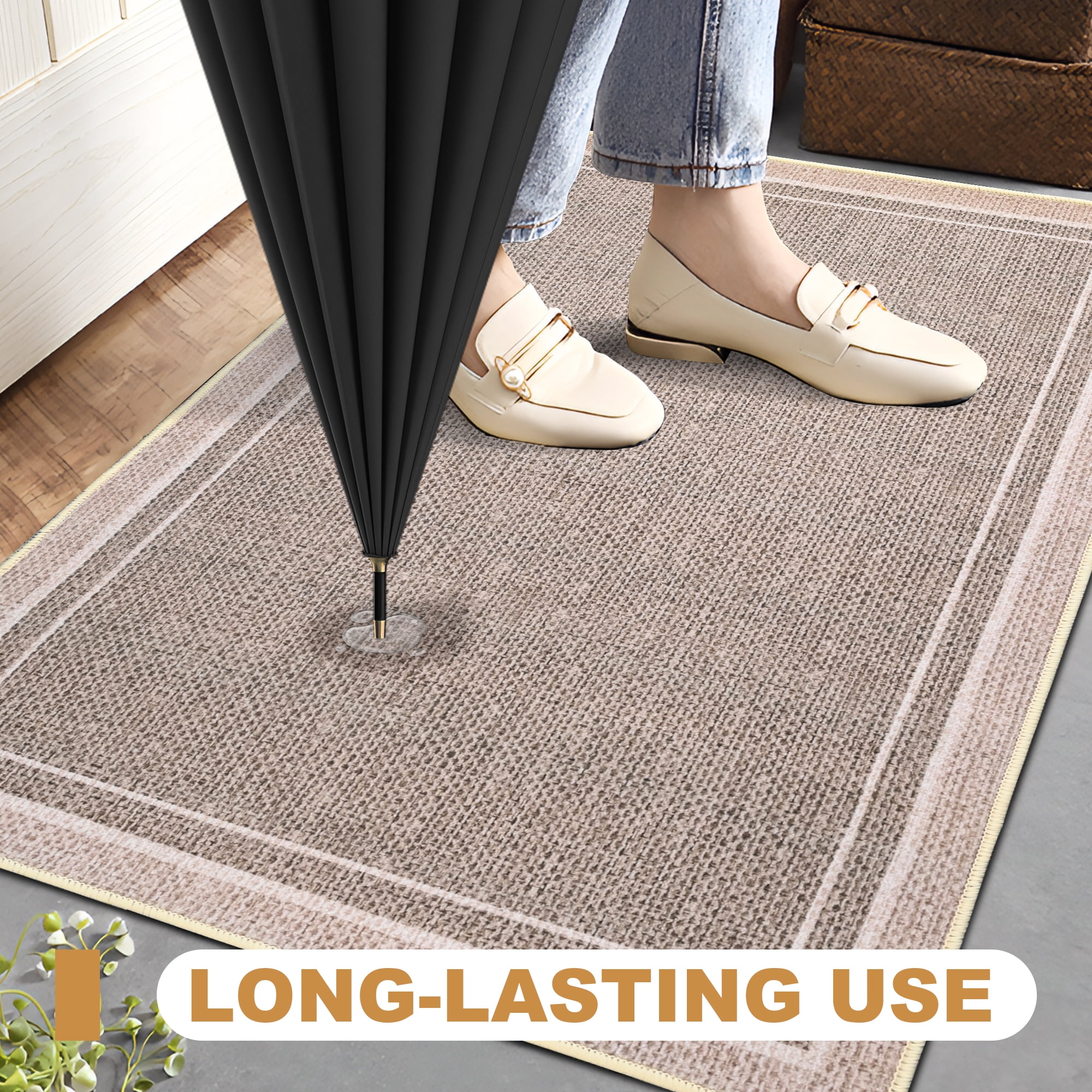 Vaparinckl Door Mat, Non Slip 24"x36" Front Indoor Doormat, Welcome Mat for Inside, Absorbent Rubber, Low Profile Dirt Trapper outdoor Rug For Entryway & Outside Entrance, Khaki