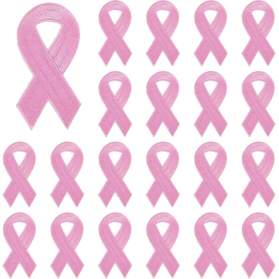 24Pcs Pink Ribbon Iron on Patches Breast Cancer Awareness Embroidery Patches 7.6x3.8cm Cancer Care Sew on Patch for Women Clothing Jacket Jeans Pants Dress Backpack Decor