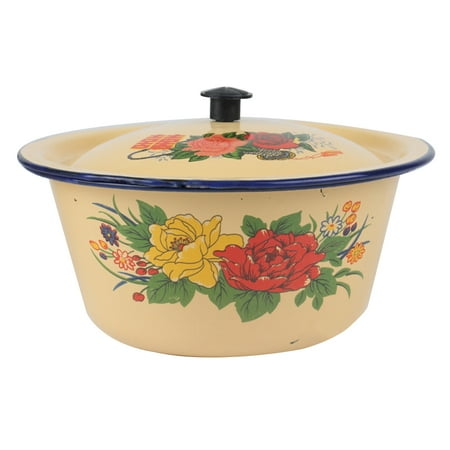 

1Pc Vintage Antique Hand Washing Basin Tureen Pot with Lid Retro Enameled Bowl
