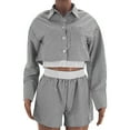 thumbnail image 5 of MAIHAN Women’s 2 Piece Lounge Tracksuit Outfit Sets Summer Loose Fit Long Sleeve Shirt and Elastic Waist Shorts Women Shorts Sets Outfits Summer Travel Outfits for Women Two Piece Outfit, 5 of 5