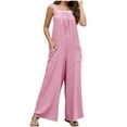 thumbnail image 3 of QATAINLAV Jumpsuits for Women Lightweight Cotton Linen Rompers Summer Dressy Sleeveless Wide Leg Overalls Solid Casual One Piece Jumper Pants with Pockets Pink M, 3 of 9