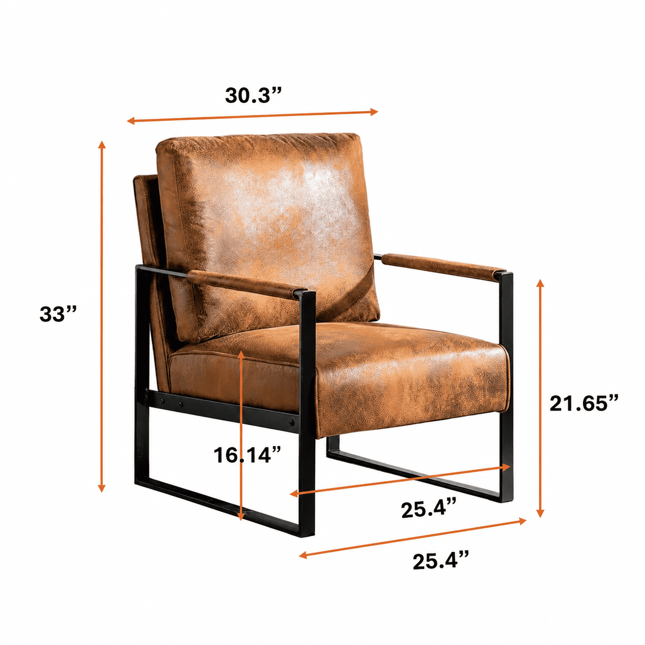 MOONMISS Mid-Century Modern Accent Chair,Black Square Metal Frame with Thick Cushion,Brown Yellow