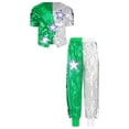 thumbnail image 5 of TiaoBug 2Pcs Kids Hip Hop Dance Outfits for Girls Boys Modern Jazz Team Performance Dance Uniform Green 130/S, 5 of 7
