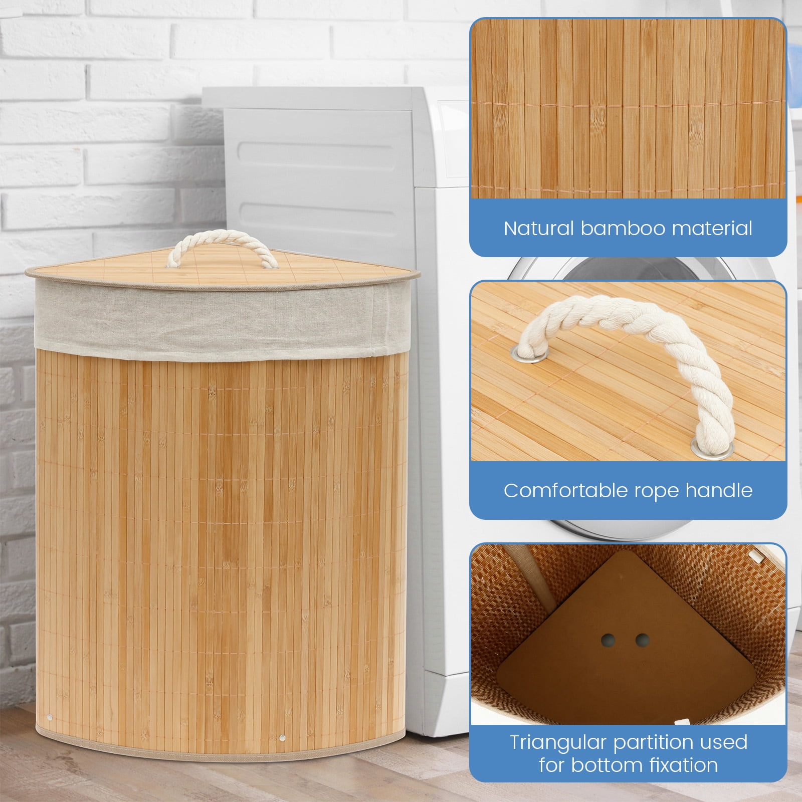 FKSZLL Laundry Hamper with Lid Laundry Basket Large Capacity Cloth Basket with Removable Liner Bamboo Hamper for Bedroom Bathroom