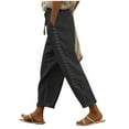 thumbnail image 1 of AherBiu Lounge Pants for Women Drawstring High Waisted Summer Lightweight Hollow Straight Leg Slacks with Pockets, 1 of 6