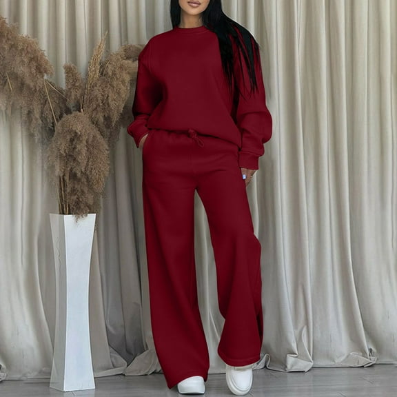 Women's 2 Piece Sweat Suit Jogger Set Tracksuit Solid Color Casual Loose Hoodie Sweatshirt and Pants Lounge Set
