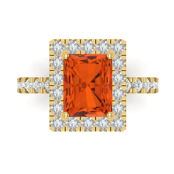 Solitaire with Accents Engagement Ring for Women - 3.84ct Simulated Red Diamond in 14K Yellow Gold Promise Ring