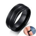 thumbnail image 1 of Basic Mens 8MM Black Wedding Rings Thin Line Stainless Steel Bands Gifts for Him, 1 of 5