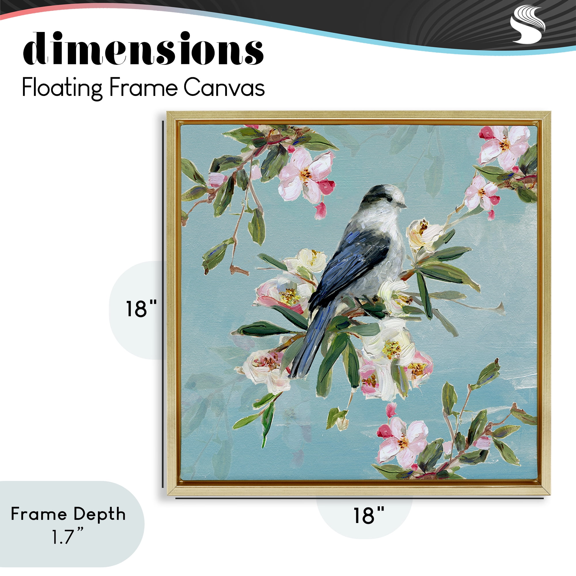 Stupell Industries Pastel Songbird Among Blossoms Gold Framed Floater Canvas Wall Art, design by Sally Swatland