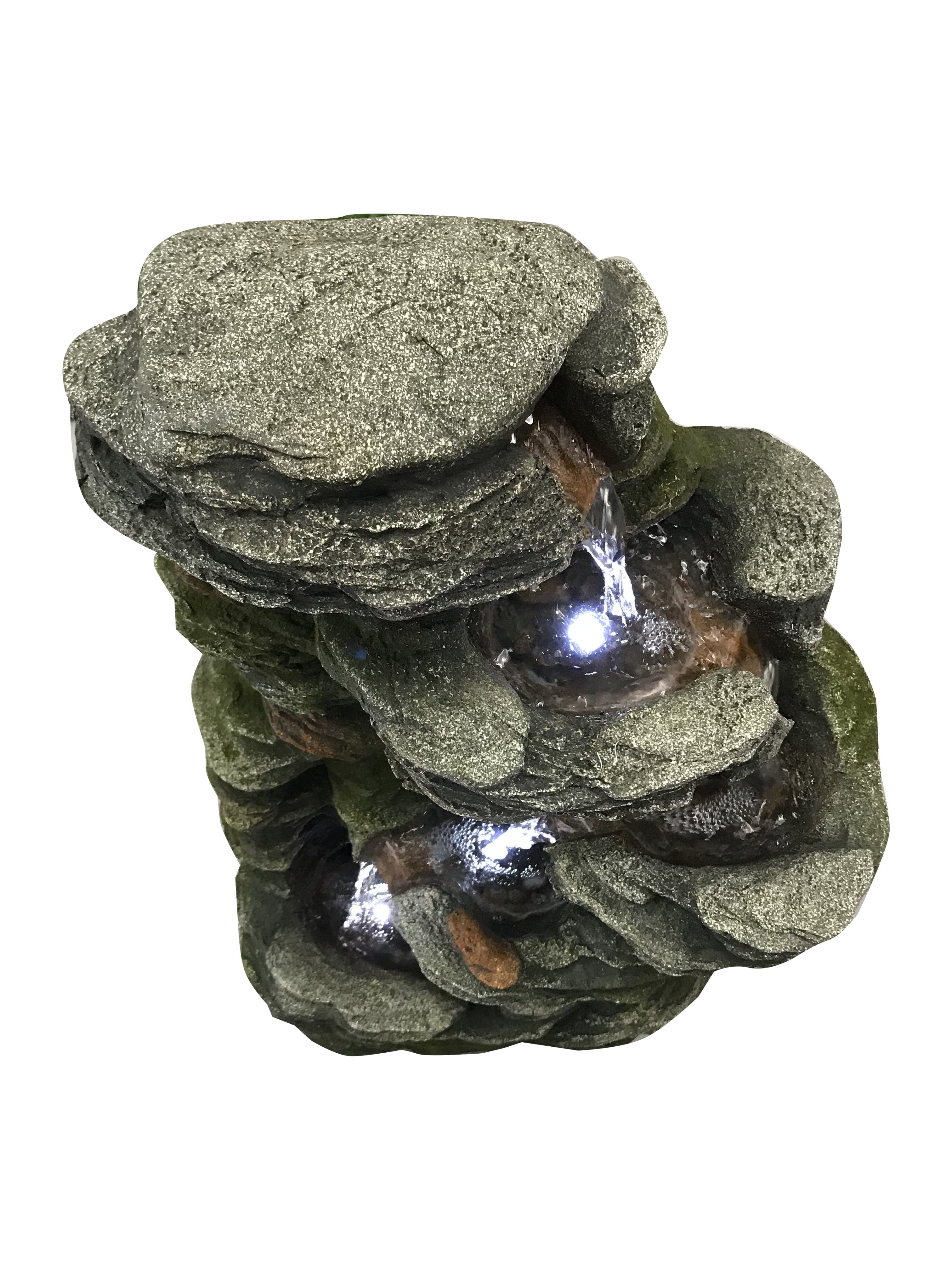 MULTILEVEL STONE FOUNTAIN WITH 3 COOL WHITE LED LIGHTS