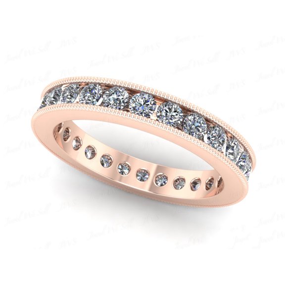 Natural 1.25Ct Round Cut Diamond Channel Milgrain Women's Anniversary Wedding Eternity Band Ring Solid 18k Rose Gold G SI1