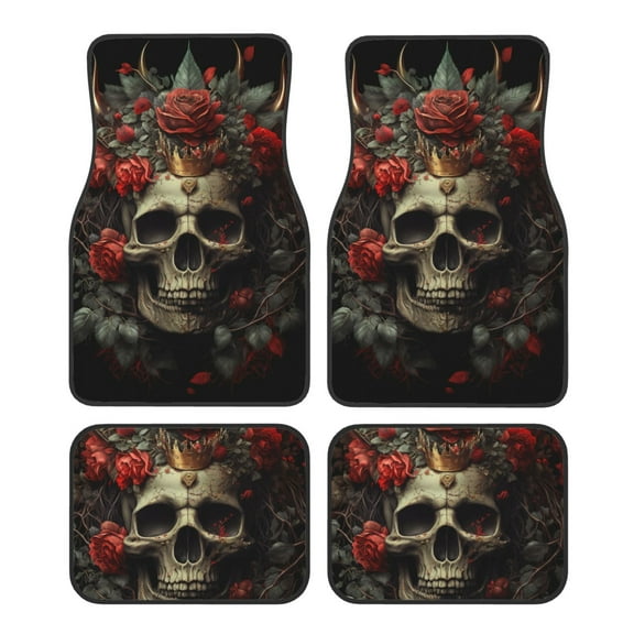 Pofeuu Classical Rose Crown Skull Print Car Foot Mat Set of 4 Pieces - All-Weather Full Set Floor Mats for Cars Trucks SUVs