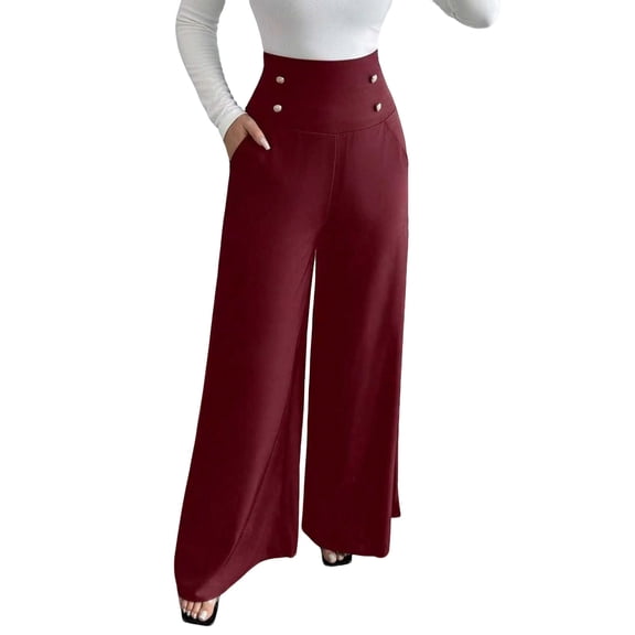 Aimik Women's High Waist Wide Leg Pants Double Breasted Button Detail Formal and Office Wear Pants with Pockets