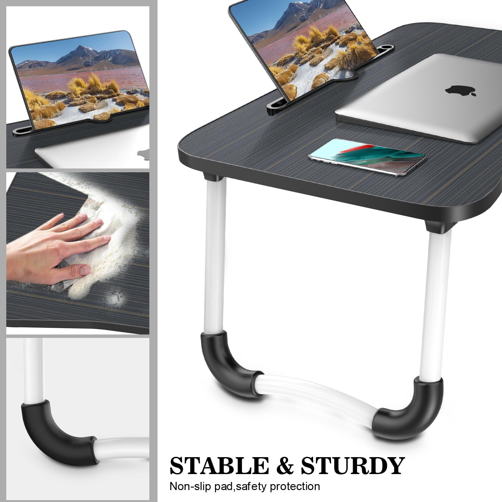 Laptop Bed Desk  Foldable Tray Table With Tablet Slot Lapdesk Stand For Portable Standing Couch Floor