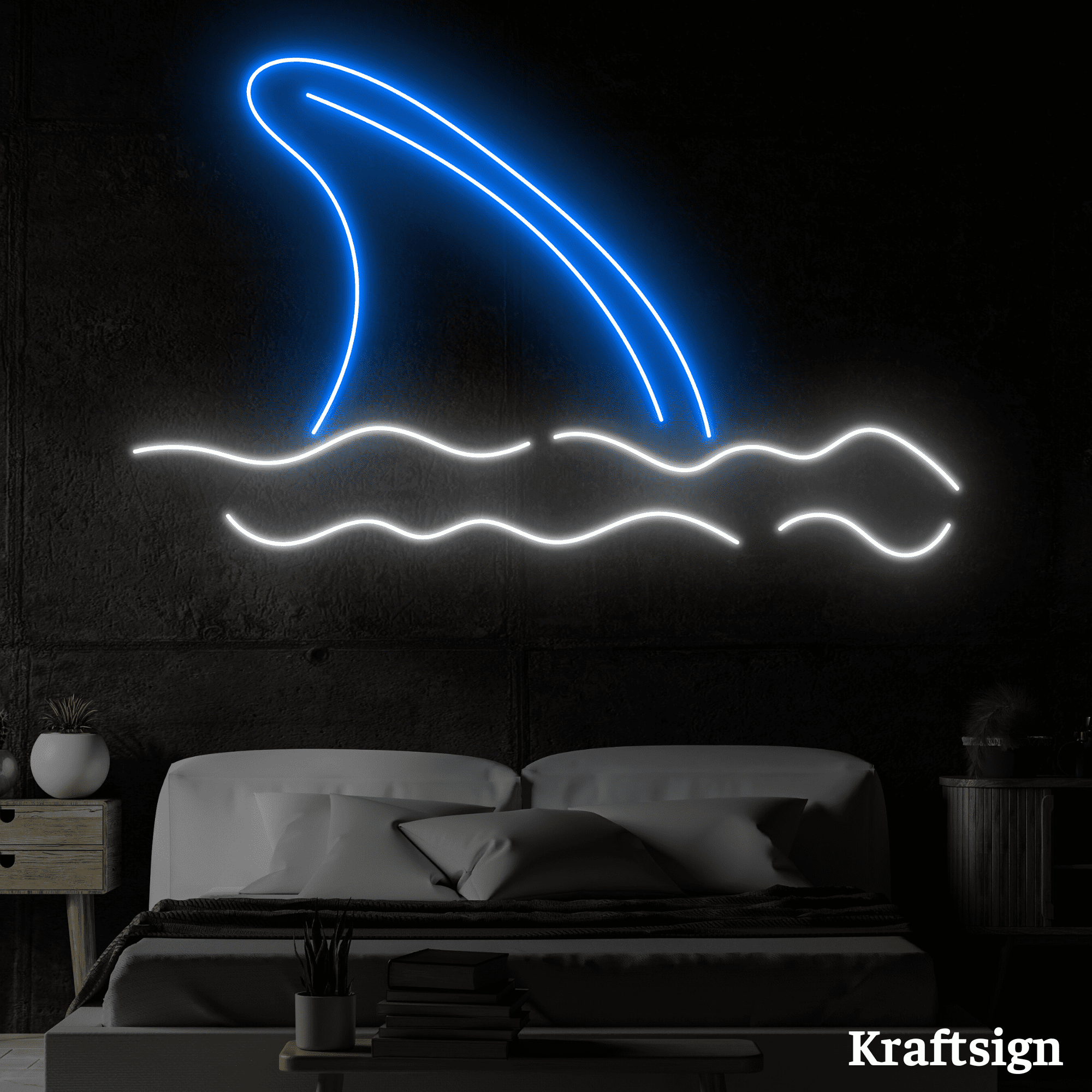 Craftnamesign Shark Fin Neon Sign, Shark Wall Art, Shark Decor, Shark Sign