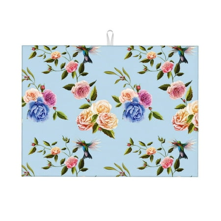 

Dish Drying Mat Rose Hummingbird Absorbent Microfiber Kitchen Mat Heat Resistant Drying Mat Kitchen Counter for Dishes Utensils Pots Pans Drainer Mats 18x24in