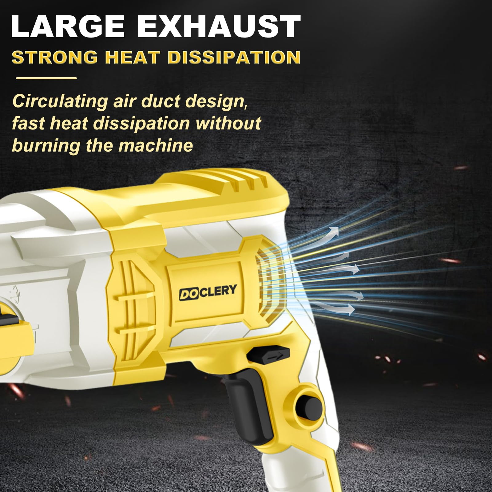 DOCLERY 1-1/4 Inch SDS-Plus Rotary Hammer Drill,7.5AMP,One Knob 4 Functions with Speed Adjustment, 5 SDS-Plus Bits