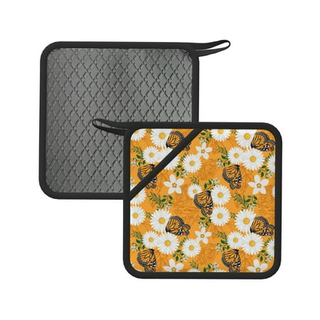 

Matuu White Floral and Butterflies for Square Silicone Anti-hot Pad for Kitchen Potholders Hot Dishers Spoon Holder