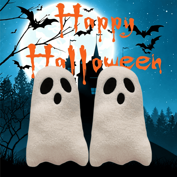 Halloween White Ghost Plush Pillow, Soft Fluffy Ghost Decorative Throw Pillow, Spooky Holiday Accent Cushion for Sofa Couch Bedroom