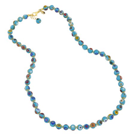 GlassOfVenice Murano Glass Millefiori Mosaic Long Necklace - Aqua Blue