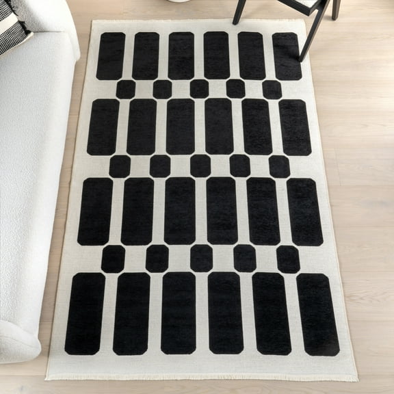 nuLOOM Rashana SuperioWash Geometric Reversible Machine Washable Area Rug, 5' x 8', Rashana Black/Cream