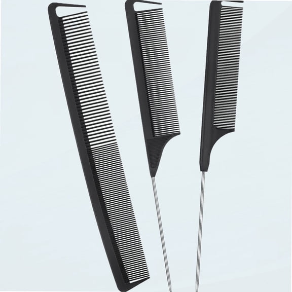 3 Pieces Rat Tail Comb Carbon Fiber Teasing Combs Parting Braids Stainless Steel Pintail Comb Heat Resistant Teasing Comb for Hair Salons