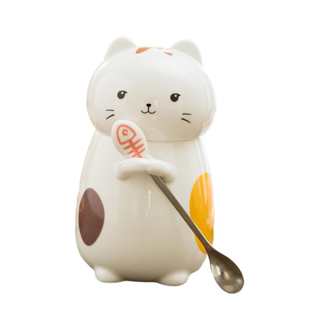 Taza de gato, taza de café de cerámica bonita, regalo novedoso para niñas y mujeres, Taza de cerámica con animales, taza de leche para té de la mañana sonrisa