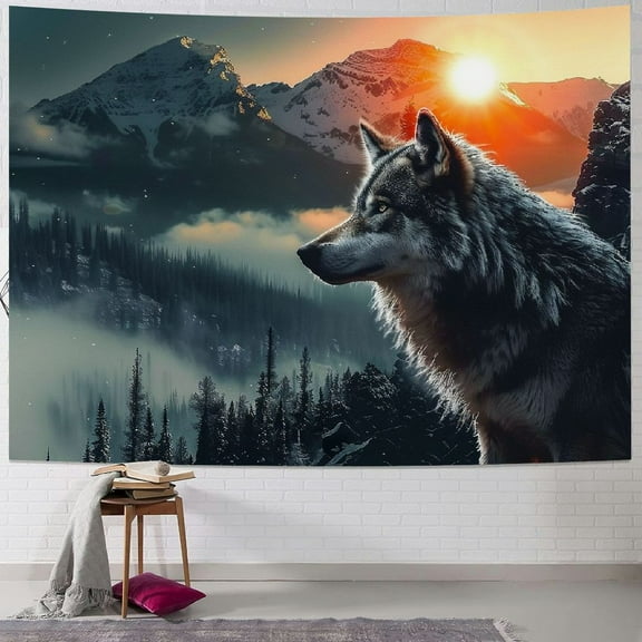 BCIIG Wall Tapestry Wolf at night Printed Tapestry Wall Hanging Aesthetic Tapestry Wall Decor Wall Hanging for Bedroom for Living Room Dorm Decor 40x30inch