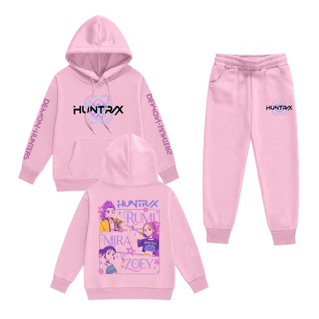 Pop cazadora para niña Demo-n Hunters Boys Girls Fashion Hooded Sweatshirt Set Streetwear Soft Comfortable Long Sleeve Hoodie for Daily Wear Spring Fall Winter (Pink)