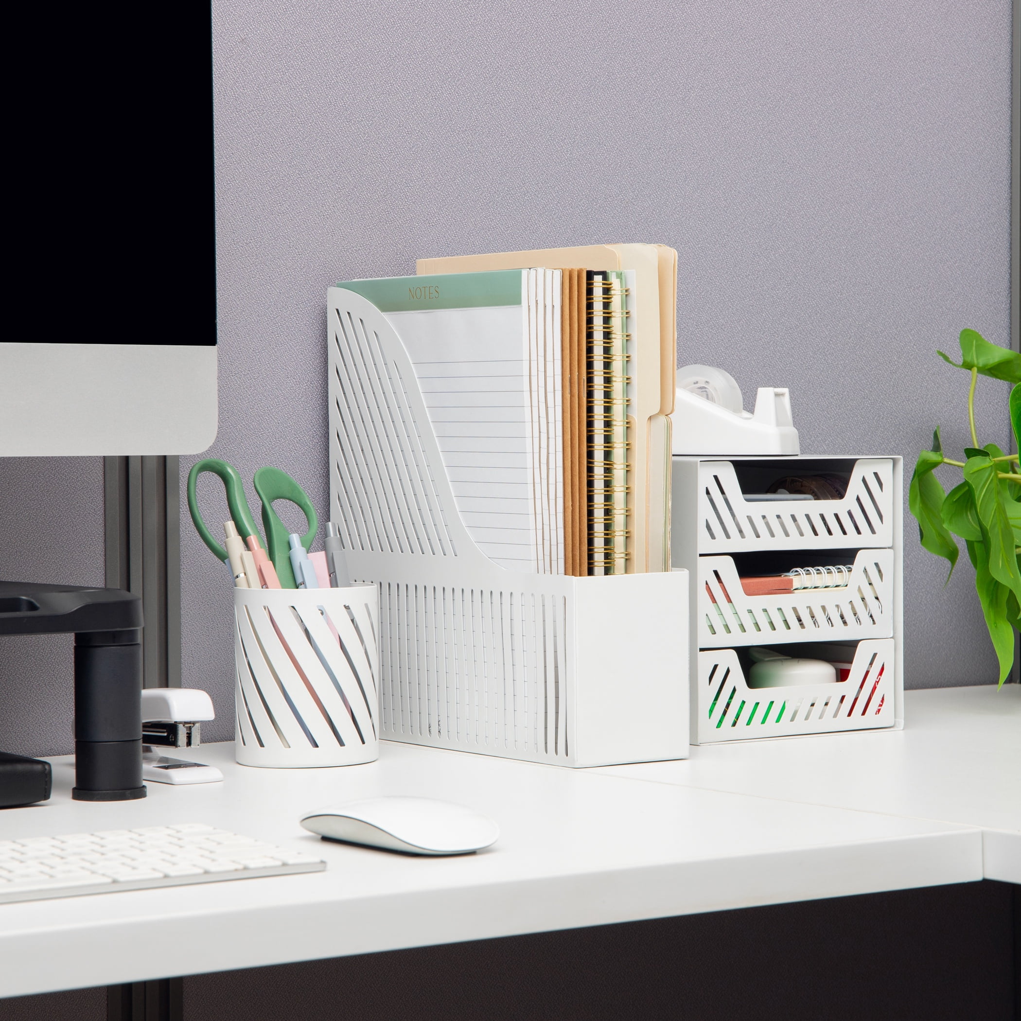 Mind Reader Vertical File Organizer, Metal Magazine Holder for Folders, Notebooks and Mail, Desktop File Storage, White